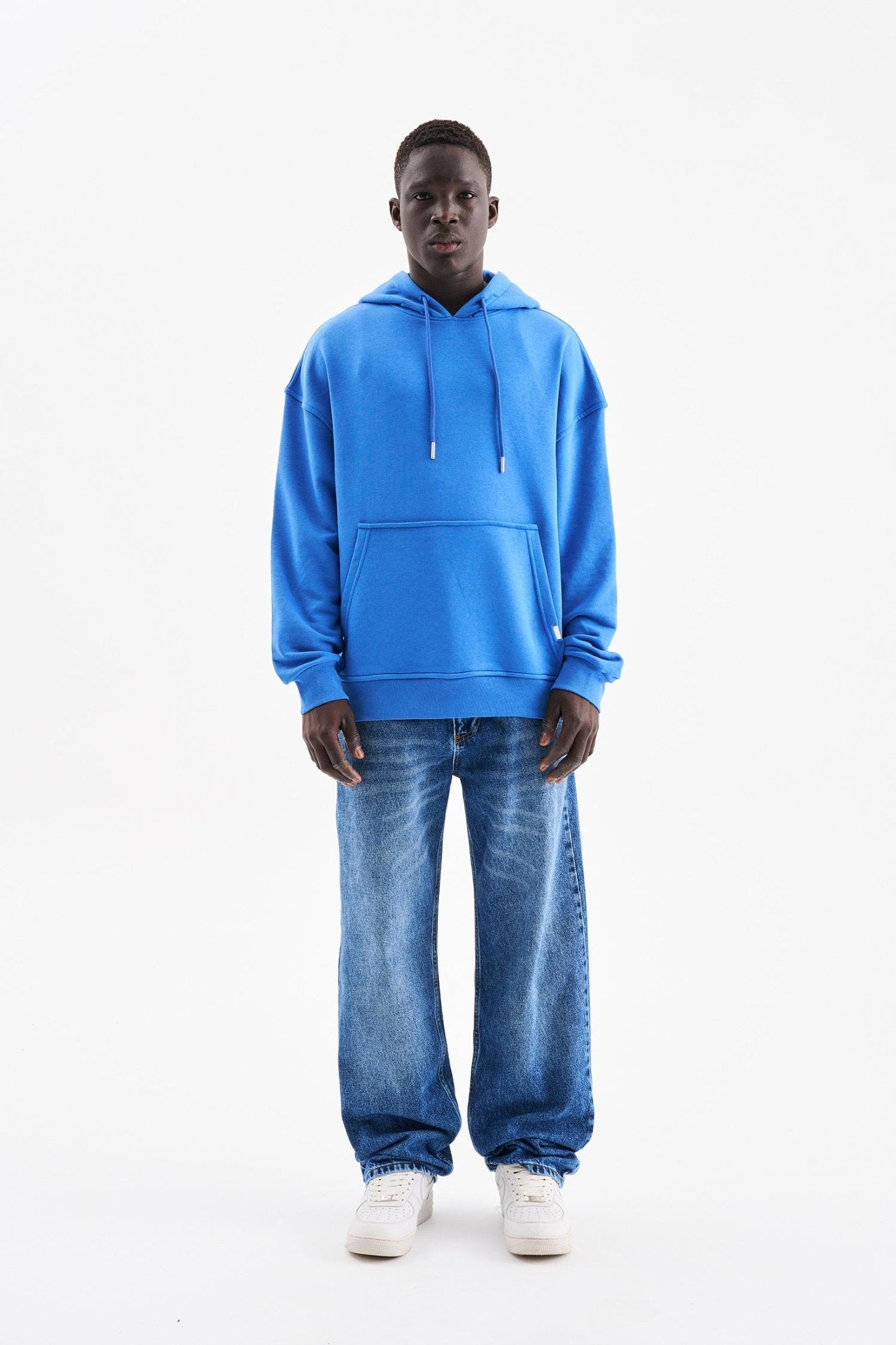 Erkek Kapüşonlu Oversize Sweatshirt Saks Mavi