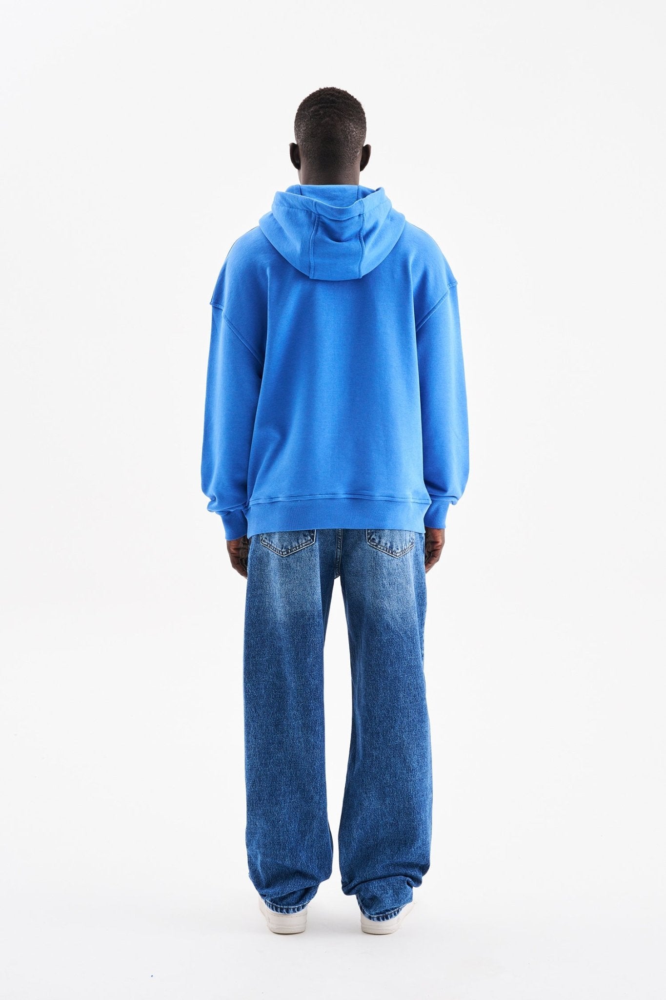 Erkek Kapüşonlu Oversize Sweatshirt Saks Mavi