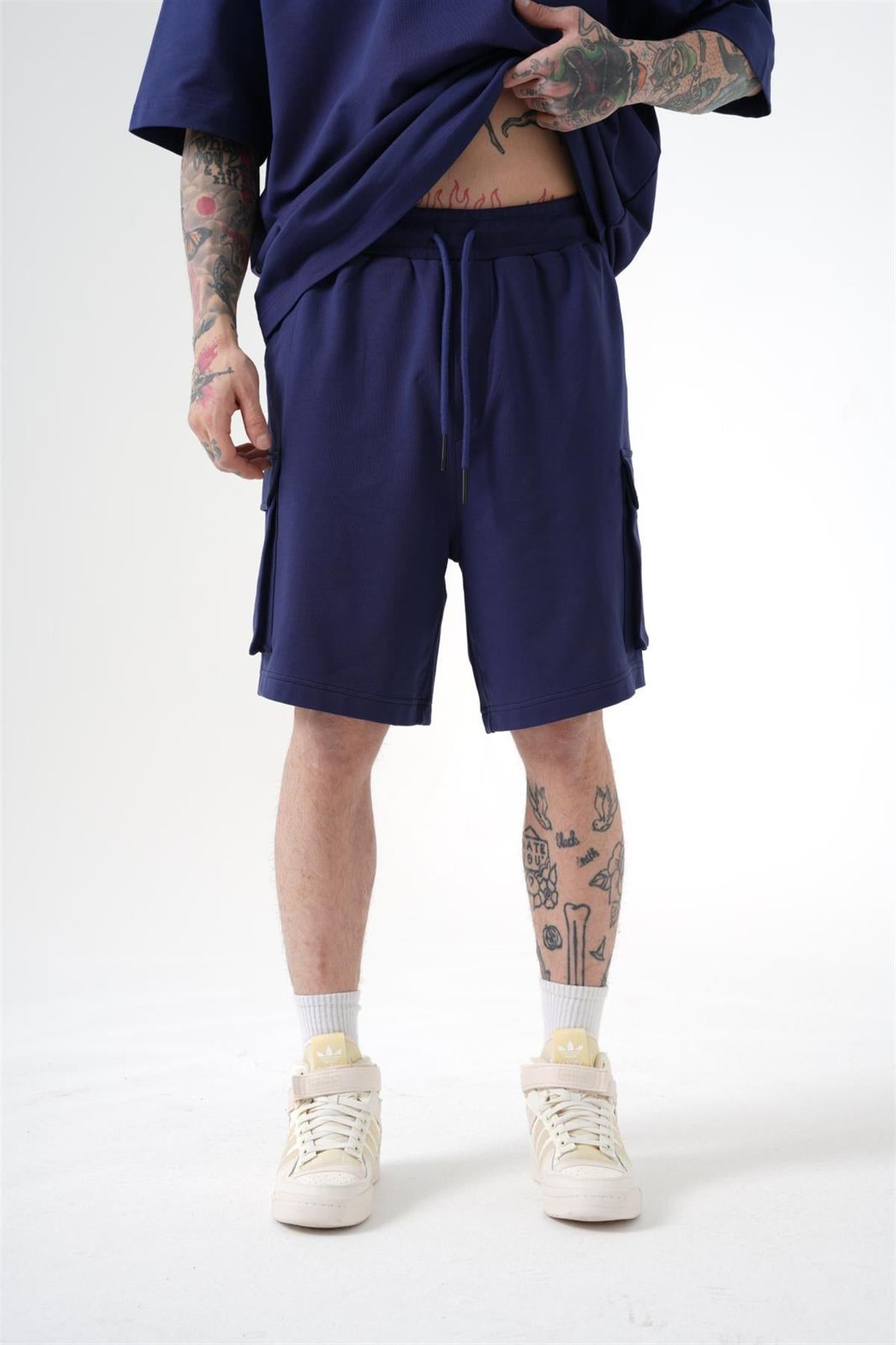 Erkek Kargo Basic Oversize Şort Gece Mavisi