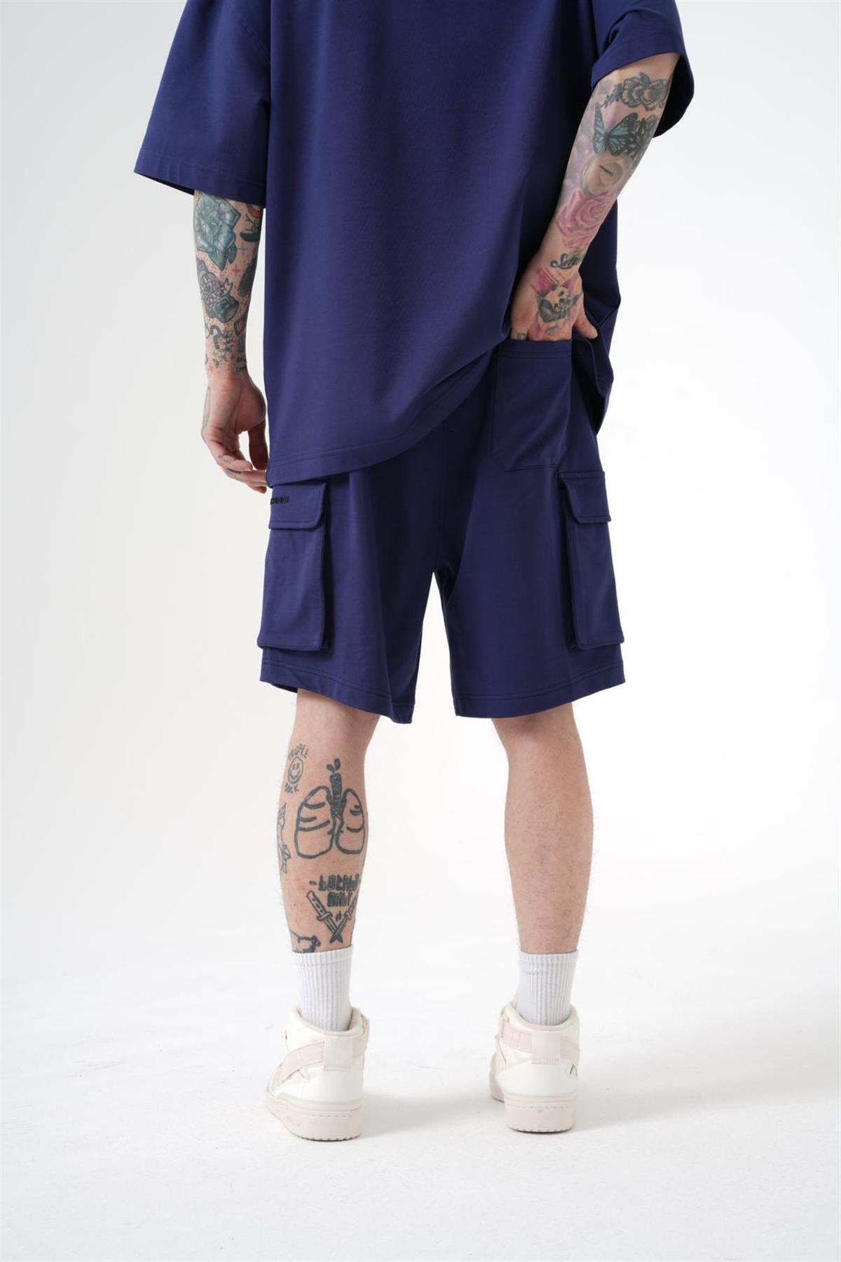Erkek Kargo Basic Oversize Şort Gece Mavisi