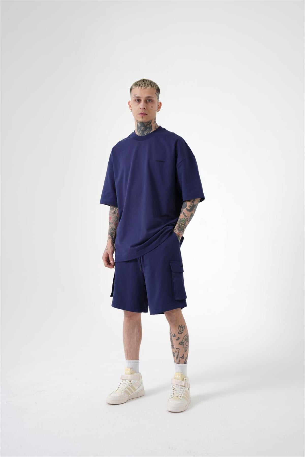 Erkek Kargo Basic Oversize Şort Gece Mavisi