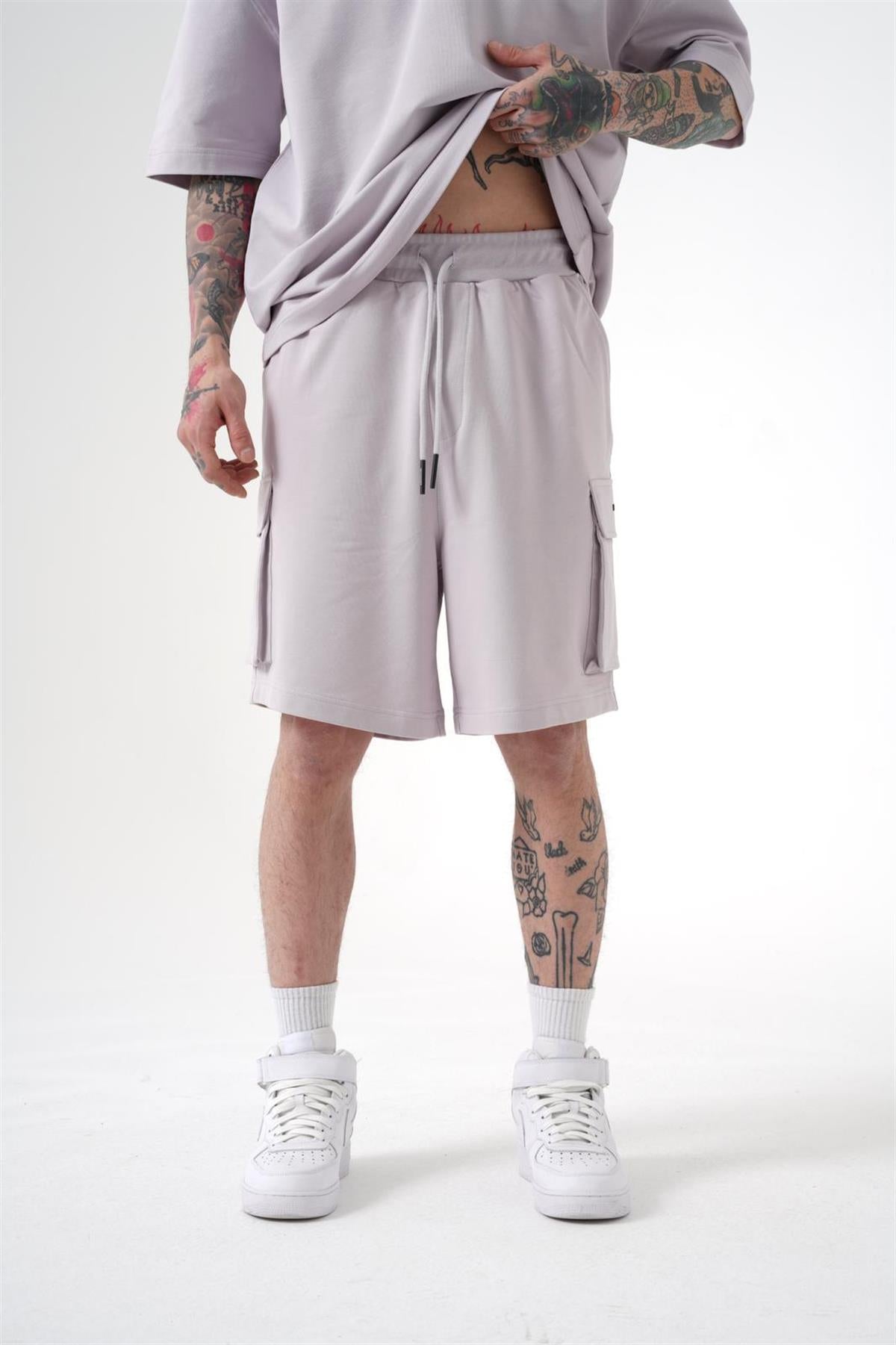 Erkek Kargo Basic Oversize Şort İnci Gri