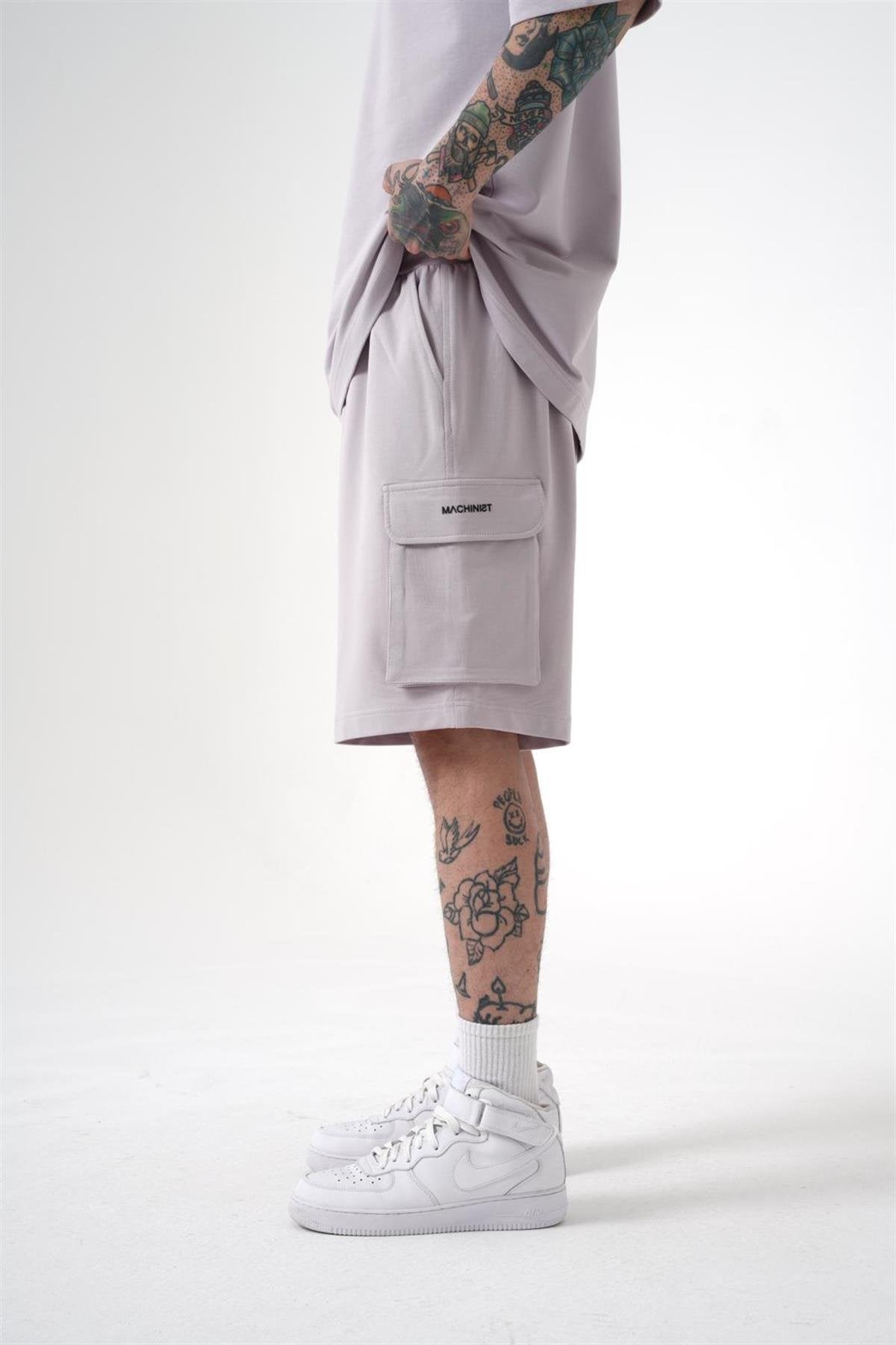 Erkek Kargo Basic Oversize Şort İnci Gri