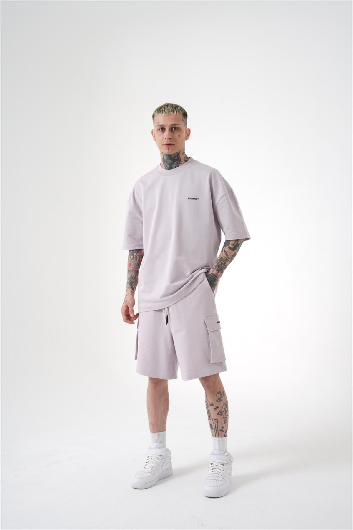 Erkek Kargo Basic Oversize Şort İnci Gri