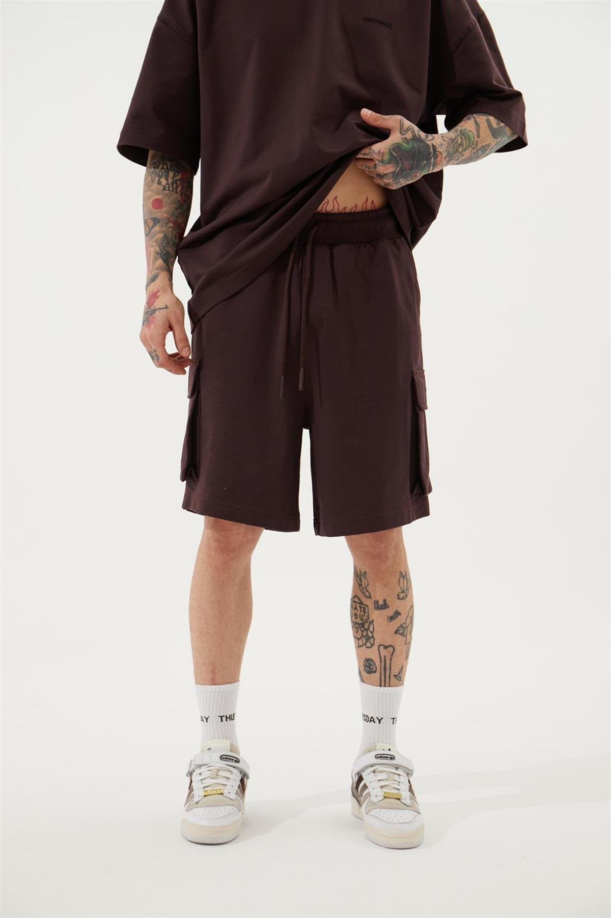 Erkek Kargo Basic Oversize Şort Kahverengi