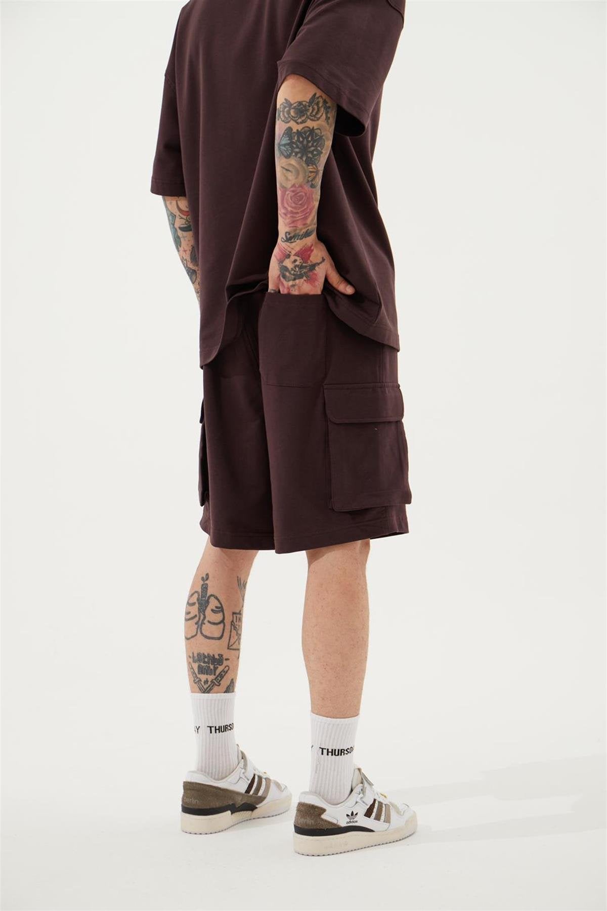 Erkek Kargo Basic Oversize Şort Kahverengi