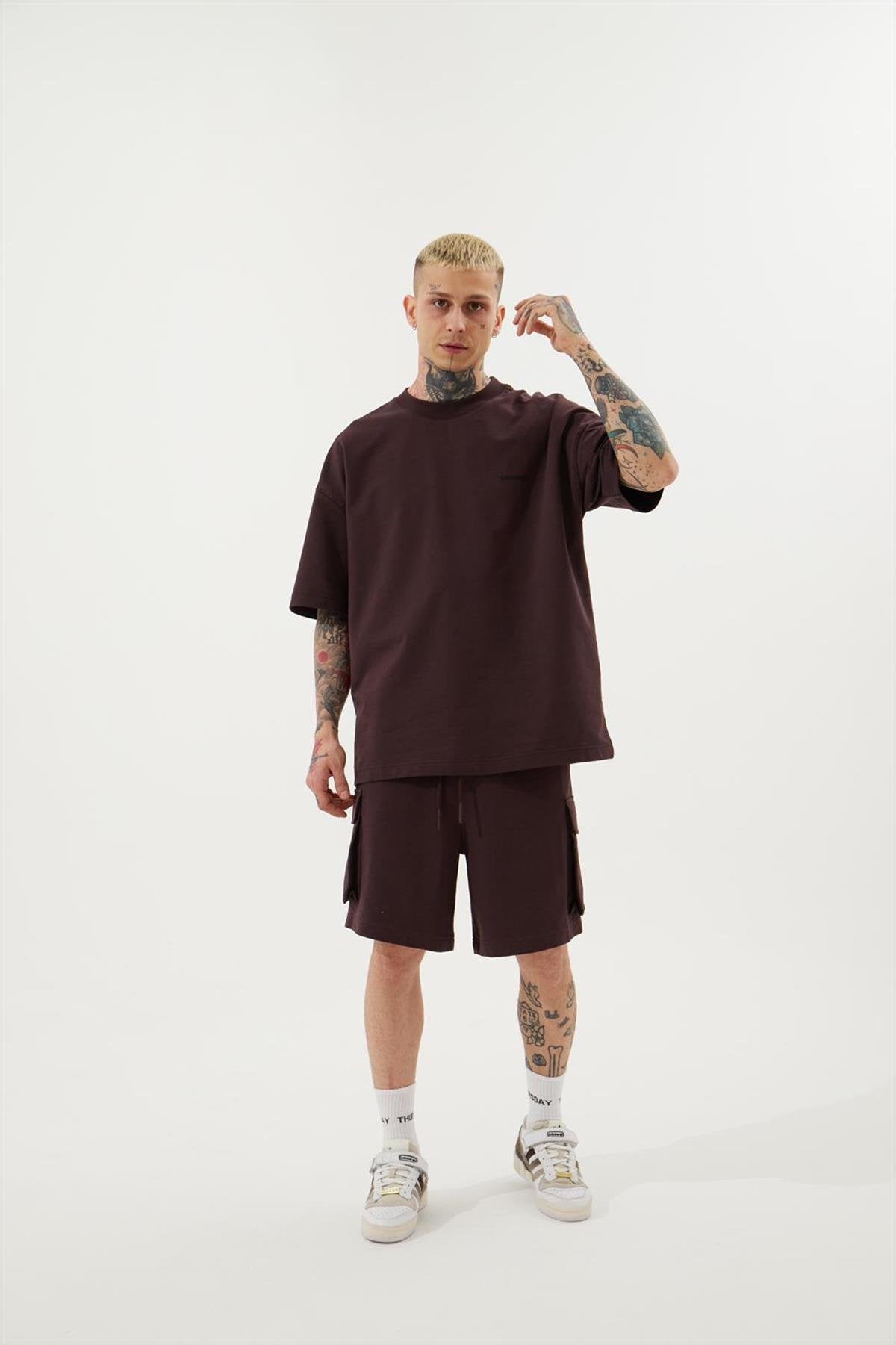 Erkek Kargo Basic Oversize Şort Kahverengi