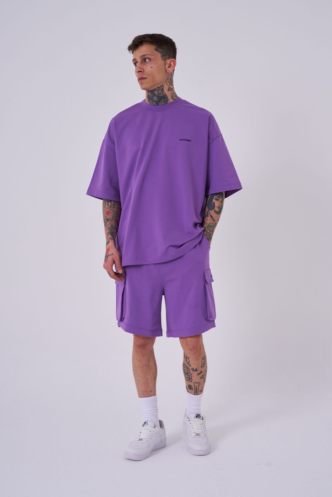 Erkek Kargo Basic Oversize Şort Mor