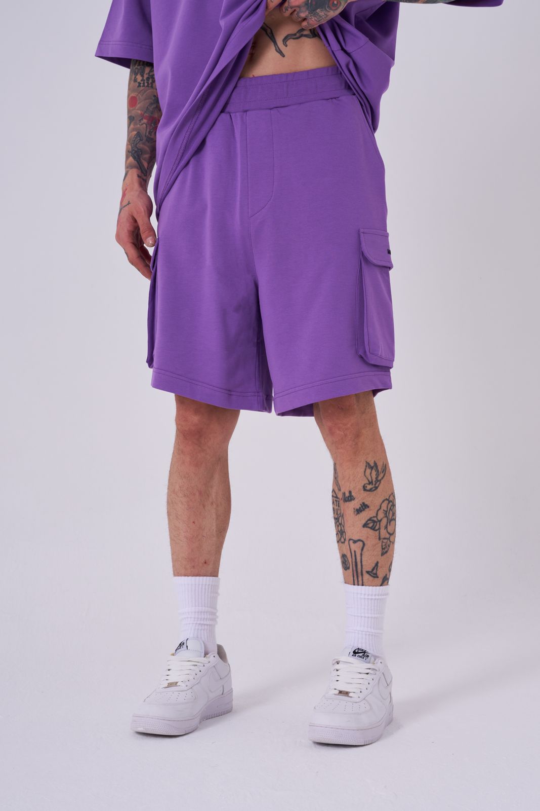 Erkek Kargo Basic Oversize Şort Mor