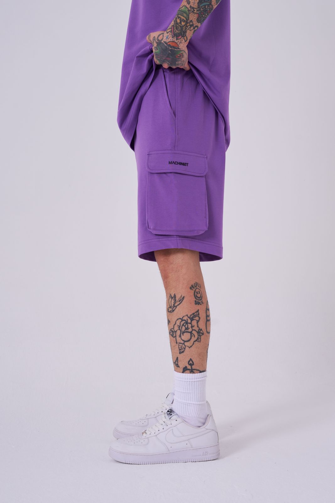 Erkek Kargo Basic Oversize Şort Mor