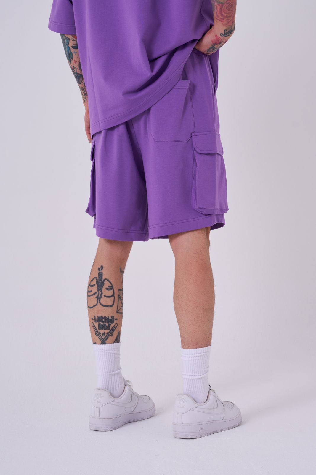 Erkek Kargo Basic Oversize Şort Mor