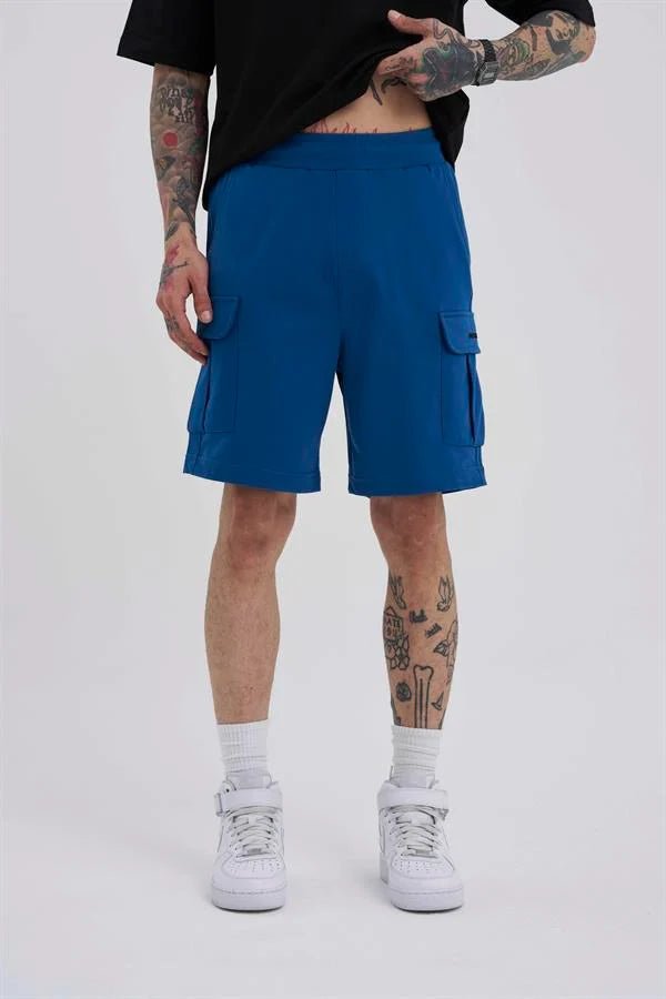Erkek Kargo Cepli Basic Relaxed Şort Indigo
