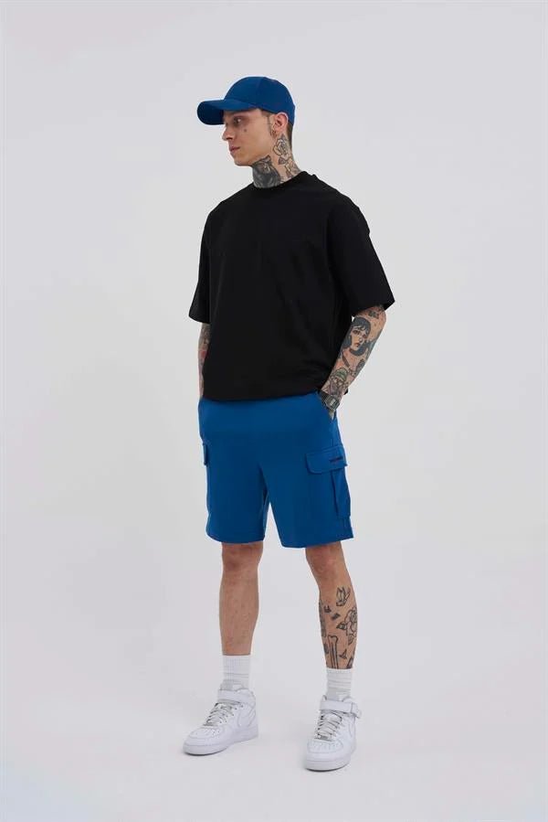 Erkek Kargo Cepli Basic Relaxed Şort Indigo