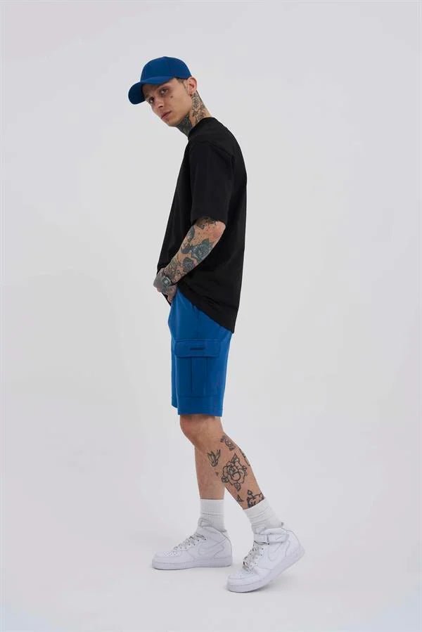 Erkek Kargo Cepli Basic Relaxed Şort Indigo