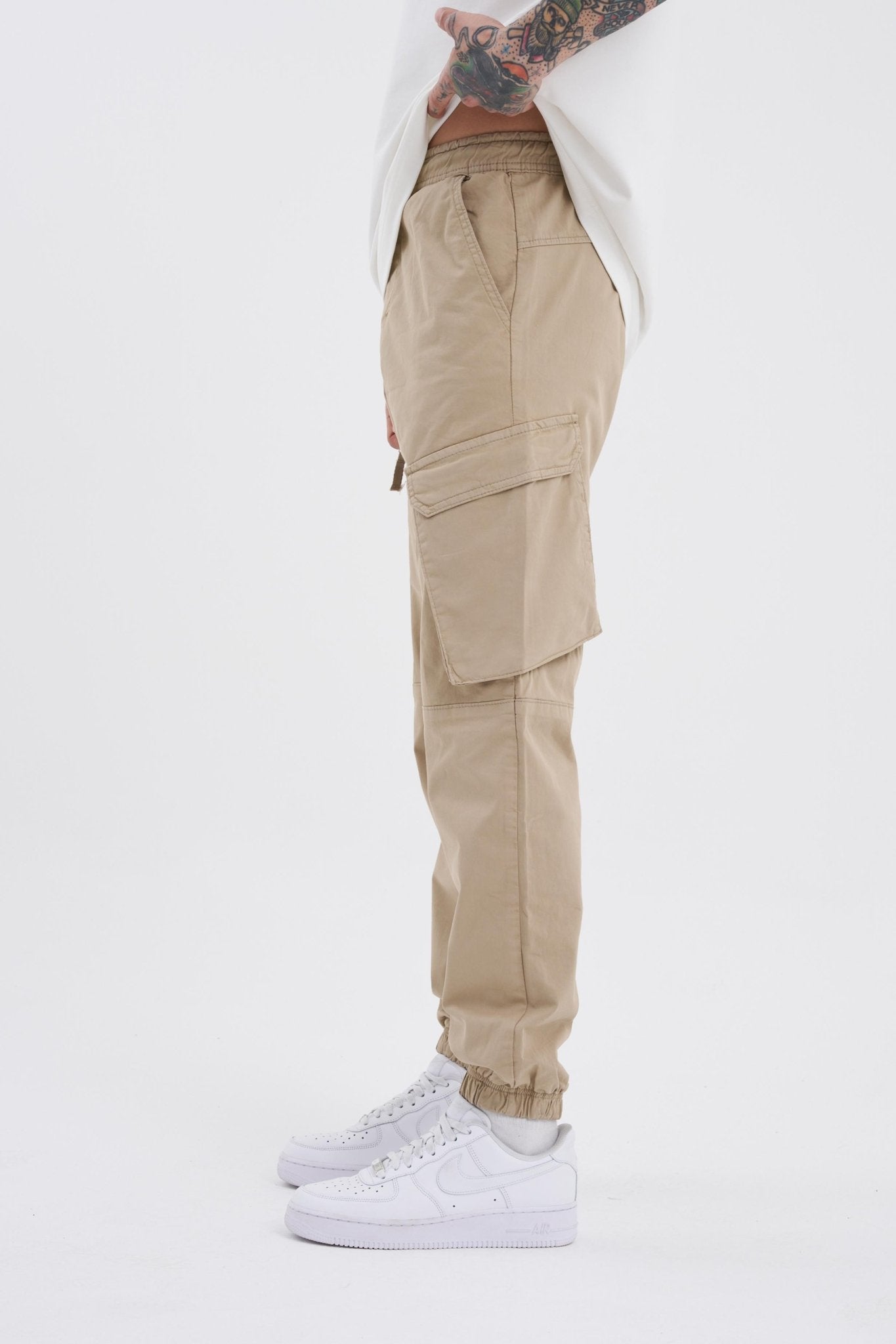 Erkek Kargo Cepli Jogger Jean Bej
