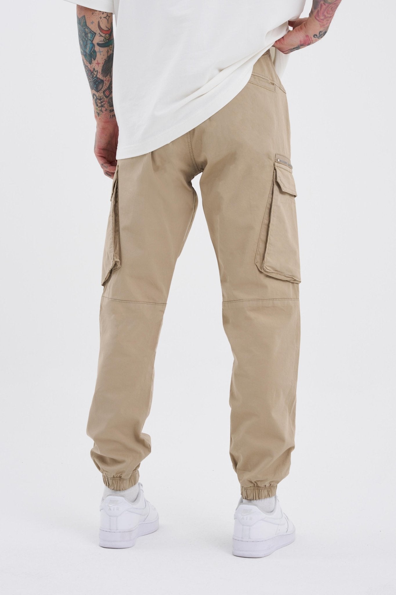 Erkek Kargo Cepli Jogger Jean Bej