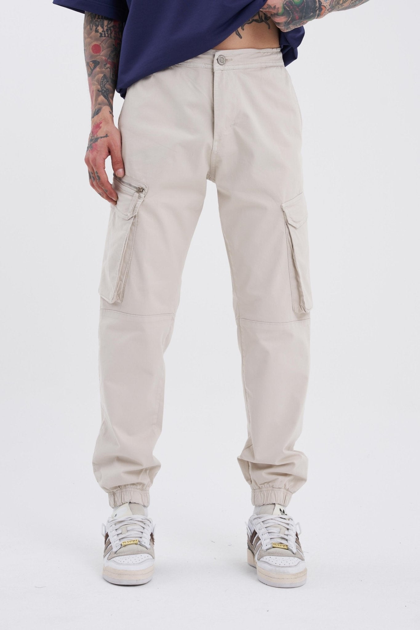 Erkek Kargo Cepli Jogger Jean Ekru