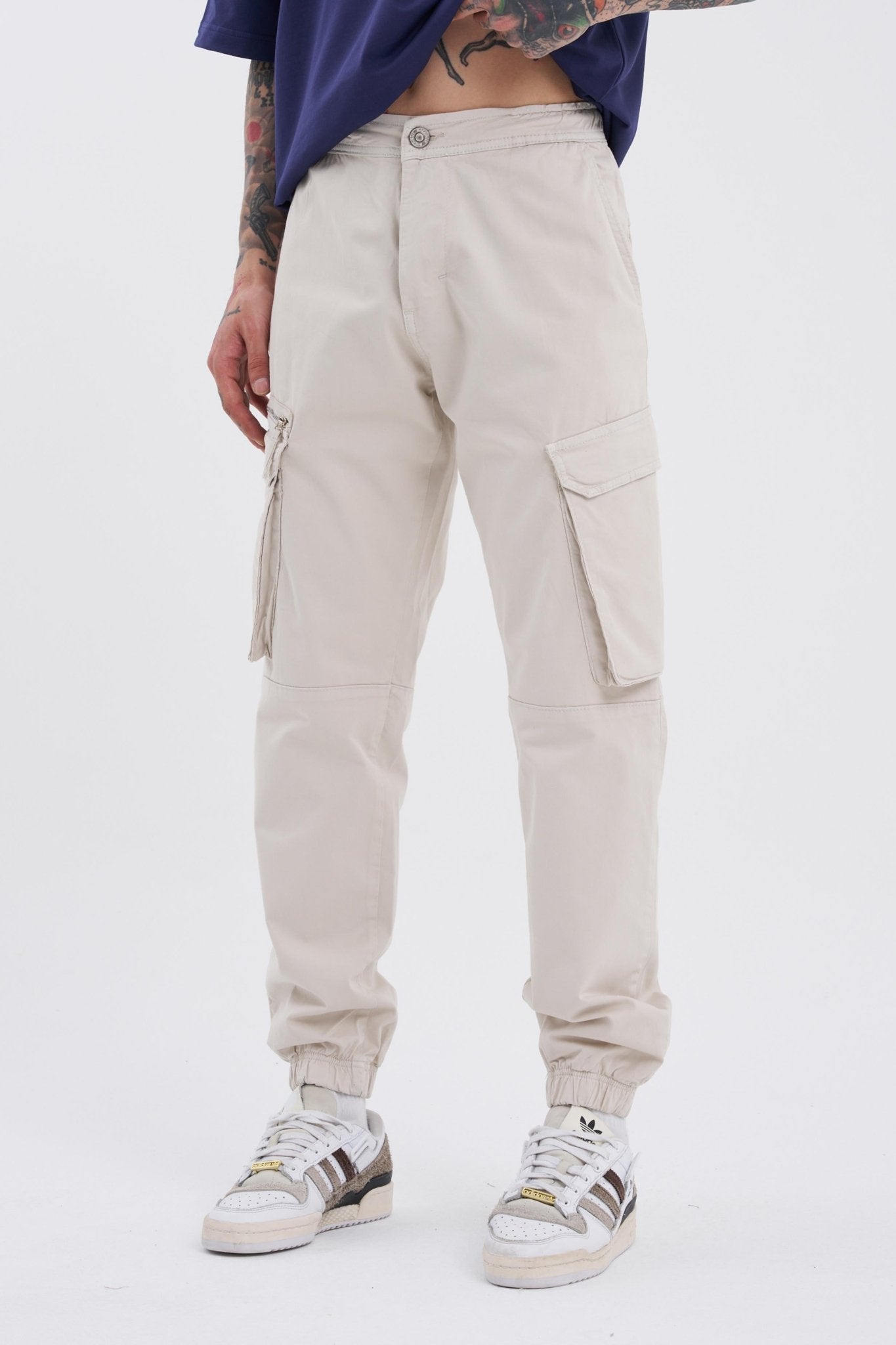 Erkek Kargo Cepli Jogger Jean Ekru