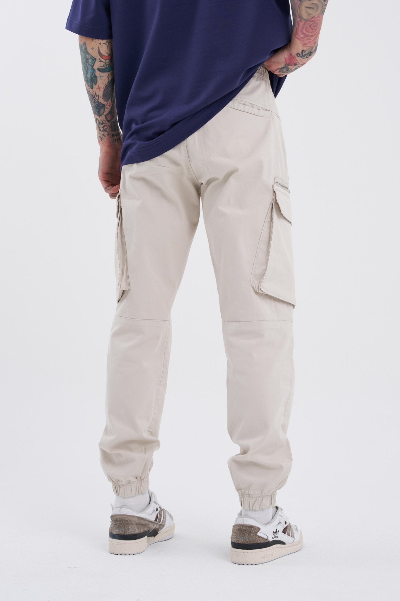 Erkek Kargo Cepli Jogger Jean Ekru