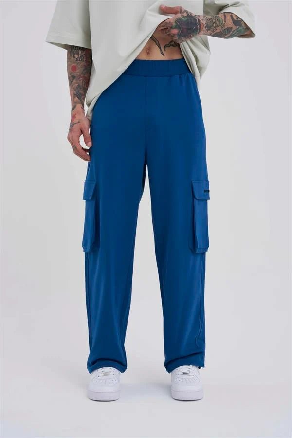 Erkek Kargo Cepli Oversize Baggy Eşofman Altı Indigo