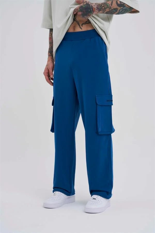 Erkek Kargo Cepli Oversize Baggy Eşofman Altı Indigo