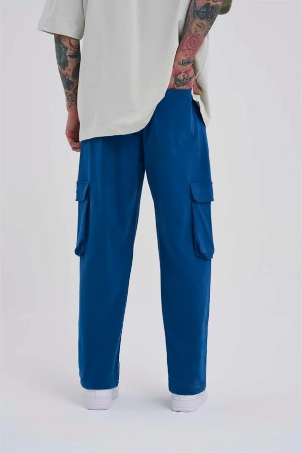 Erkek Kargo Cepli Oversize Baggy Eşofman Altı Indigo