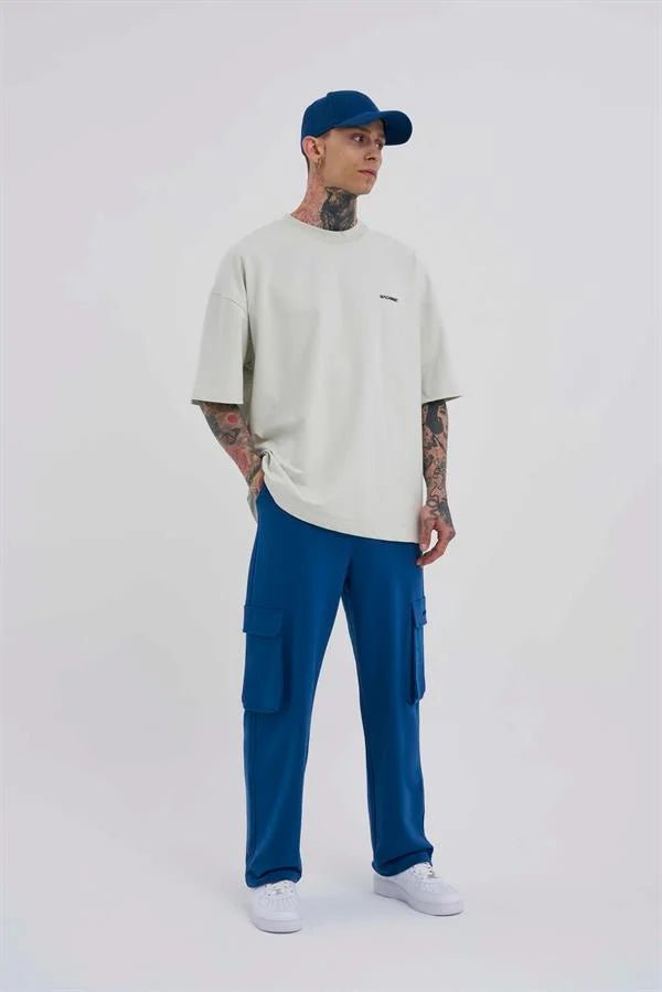 Erkek Kargo Cepli Oversize Baggy Eşofman Altı Indigo