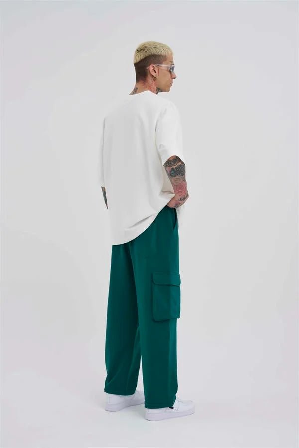 Erkek Kargo Cepli Oversize Baggy Eşofman Altı Yağ Yeşili