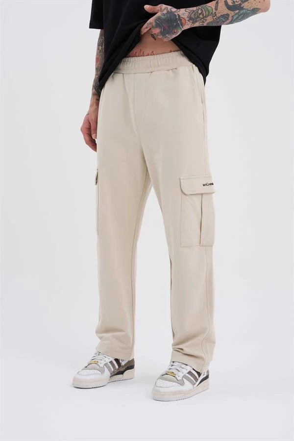 Erkek Kargo Cepli Relaxed Baggy Eşofman Altı Açık Bej