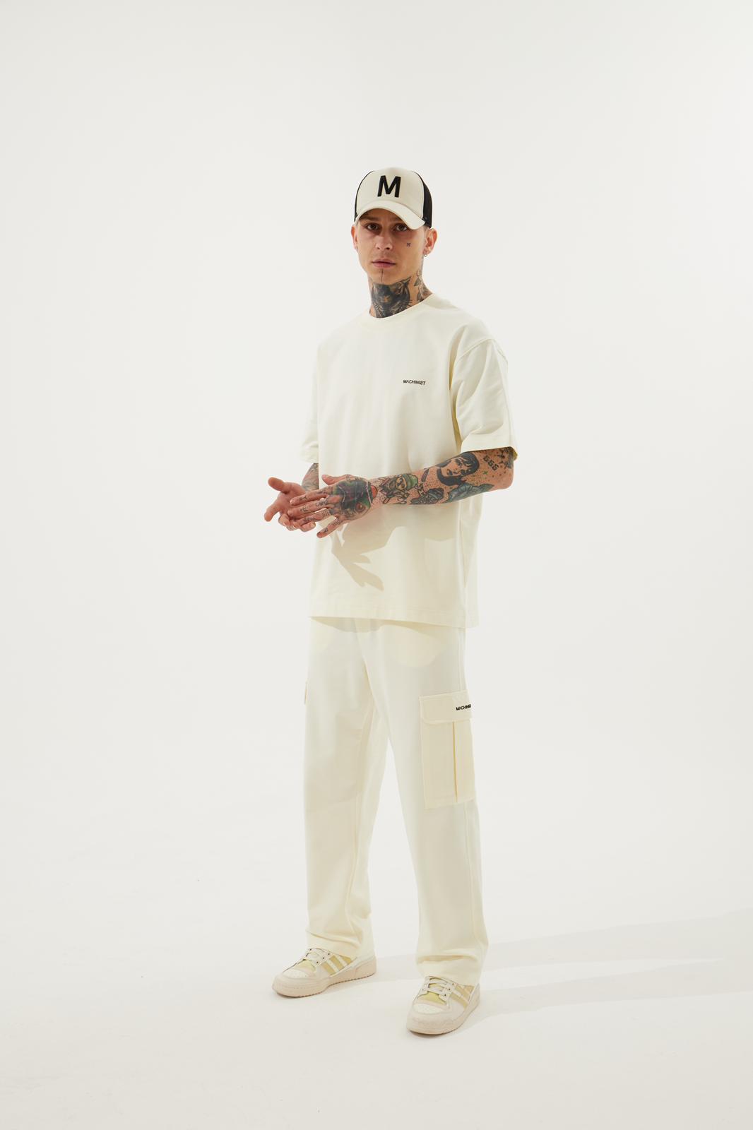 Erkek Kargo Cepli Relaxed Baggy Eşofman Altı Ekru