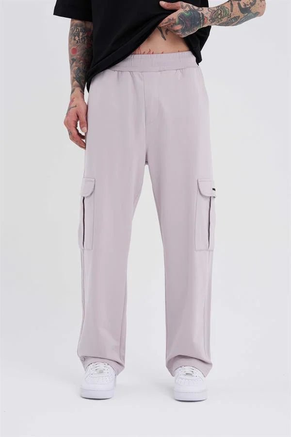 Erkek Kargo Cepli Relaxed Baggy Eşofman Altı İnci Gri