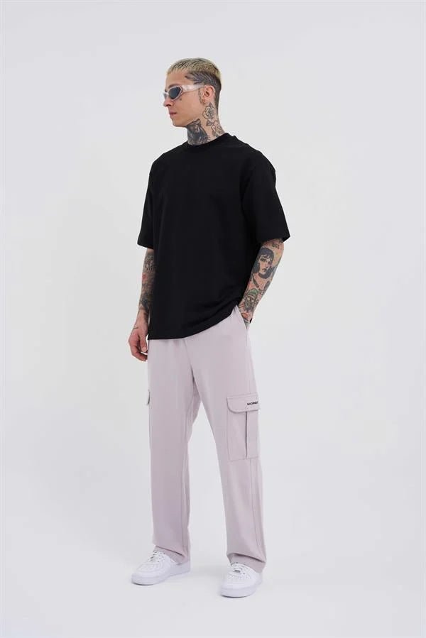 Erkek Kargo Cepli Relaxed Baggy Eşofman Altı İnci Gri