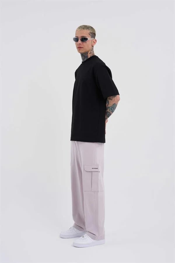 Erkek Kargo Cepli Relaxed Baggy Eşofman Altı İnci Gri