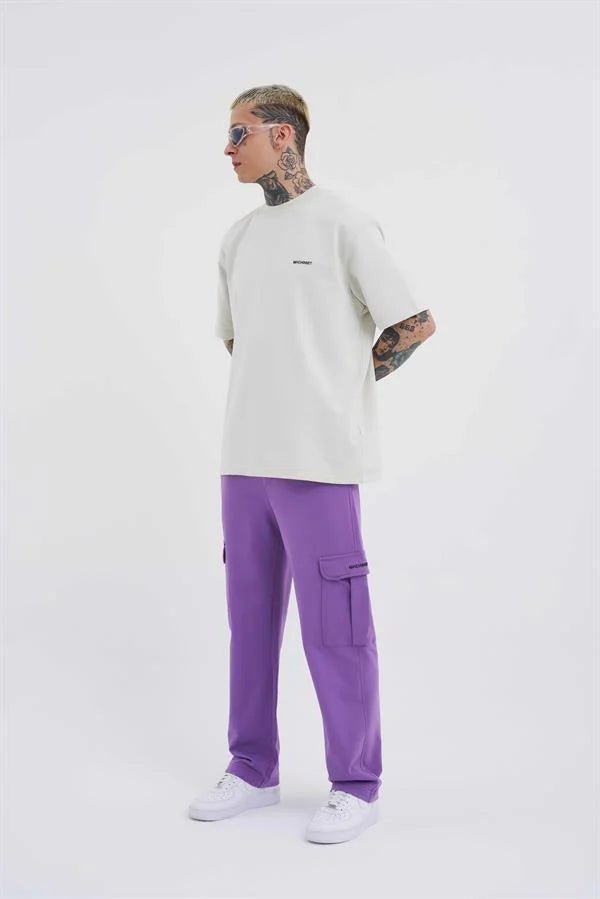 Erkek Kargo Cepli Relaxed Baggy Eşofman Altı Mor