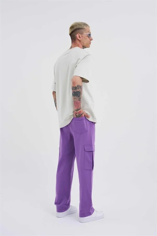 Erkek Kargo Cepli Relaxed Baggy Eşofman Altı Mor