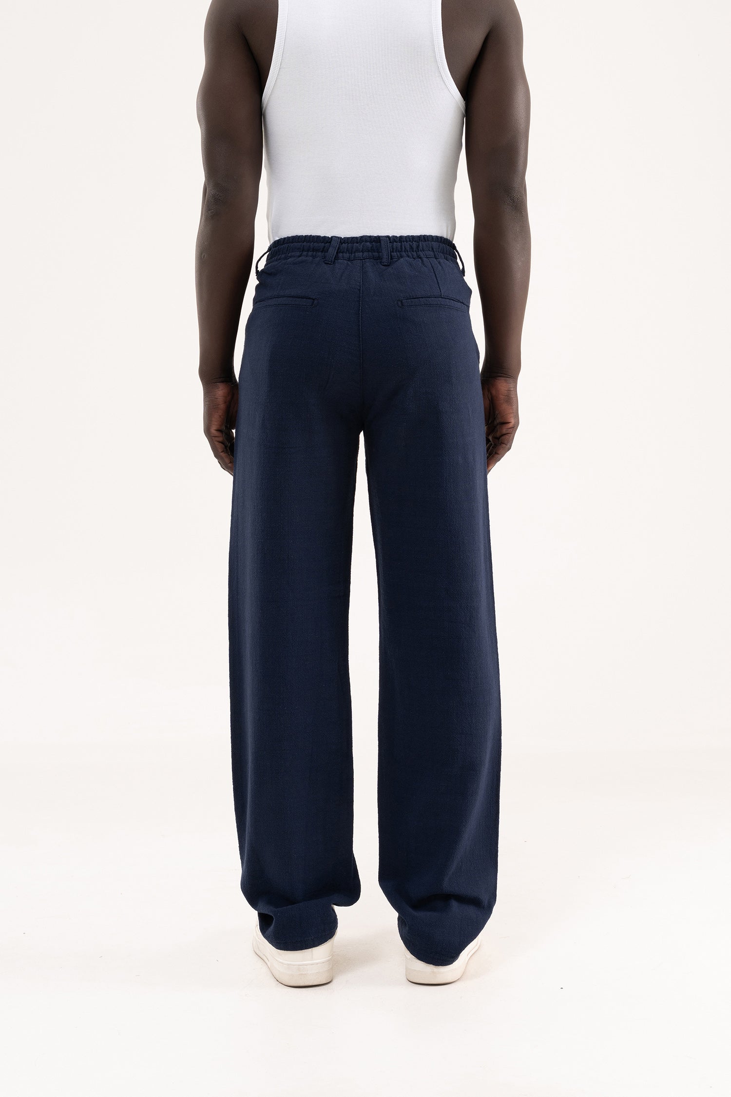 Erkek Keten Bağcıklı Pantolon Lacivert-3