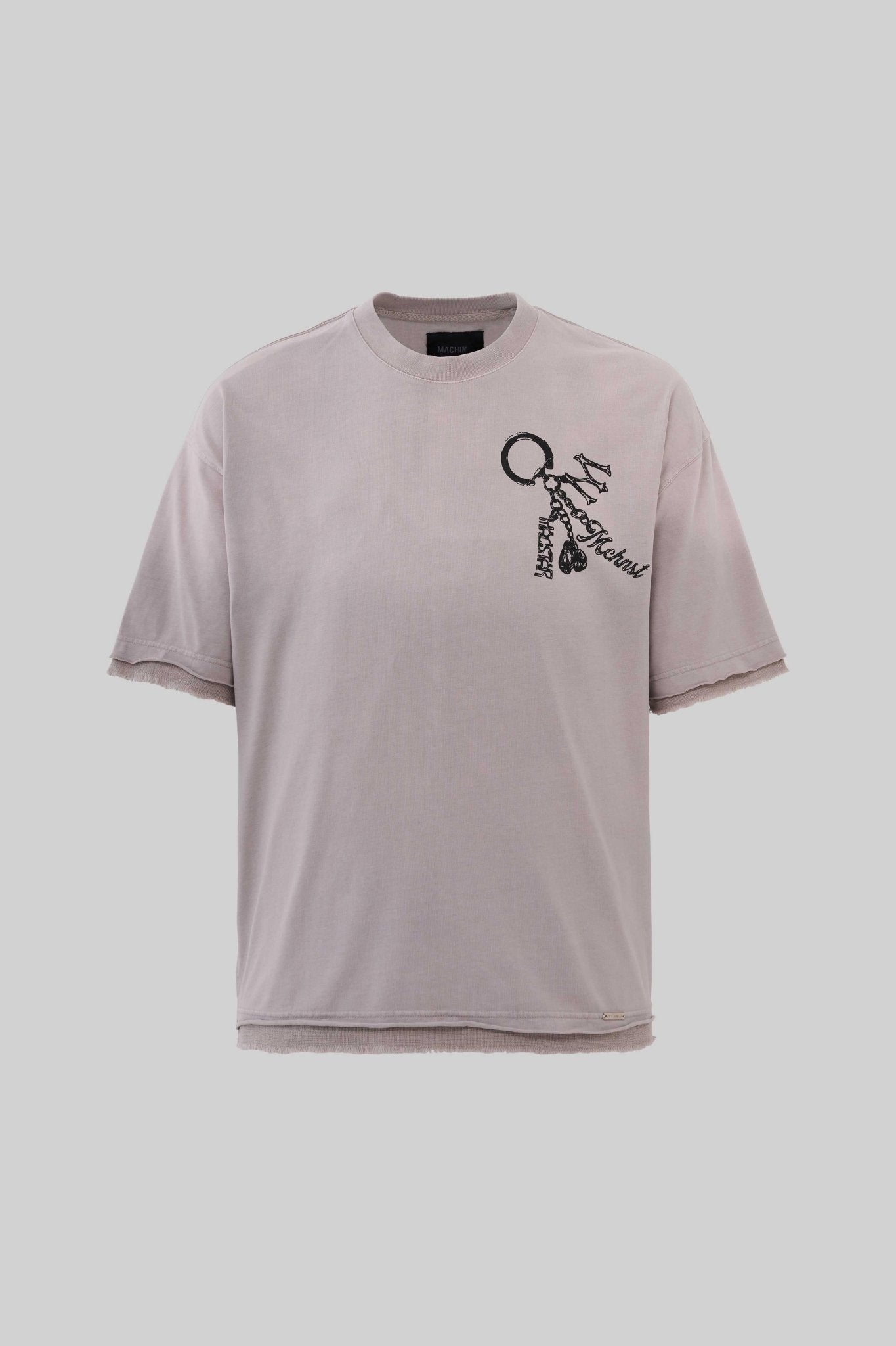 Erkek Keychain Printed Yikamali Oversi̇ze Ti̇şört Koyu Bej