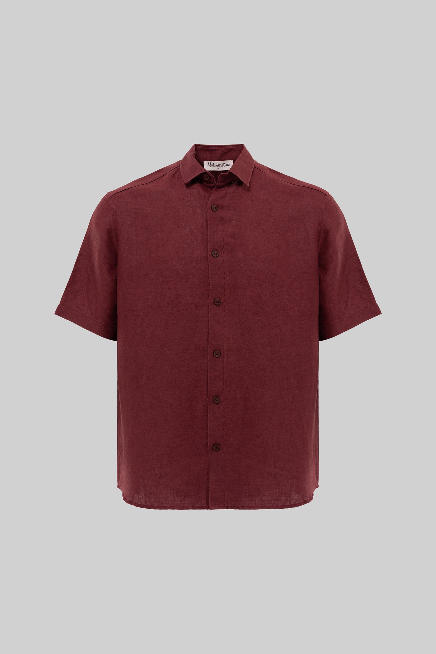 Erkek Kısa Kol Oversize Keten Gömlek Bordo