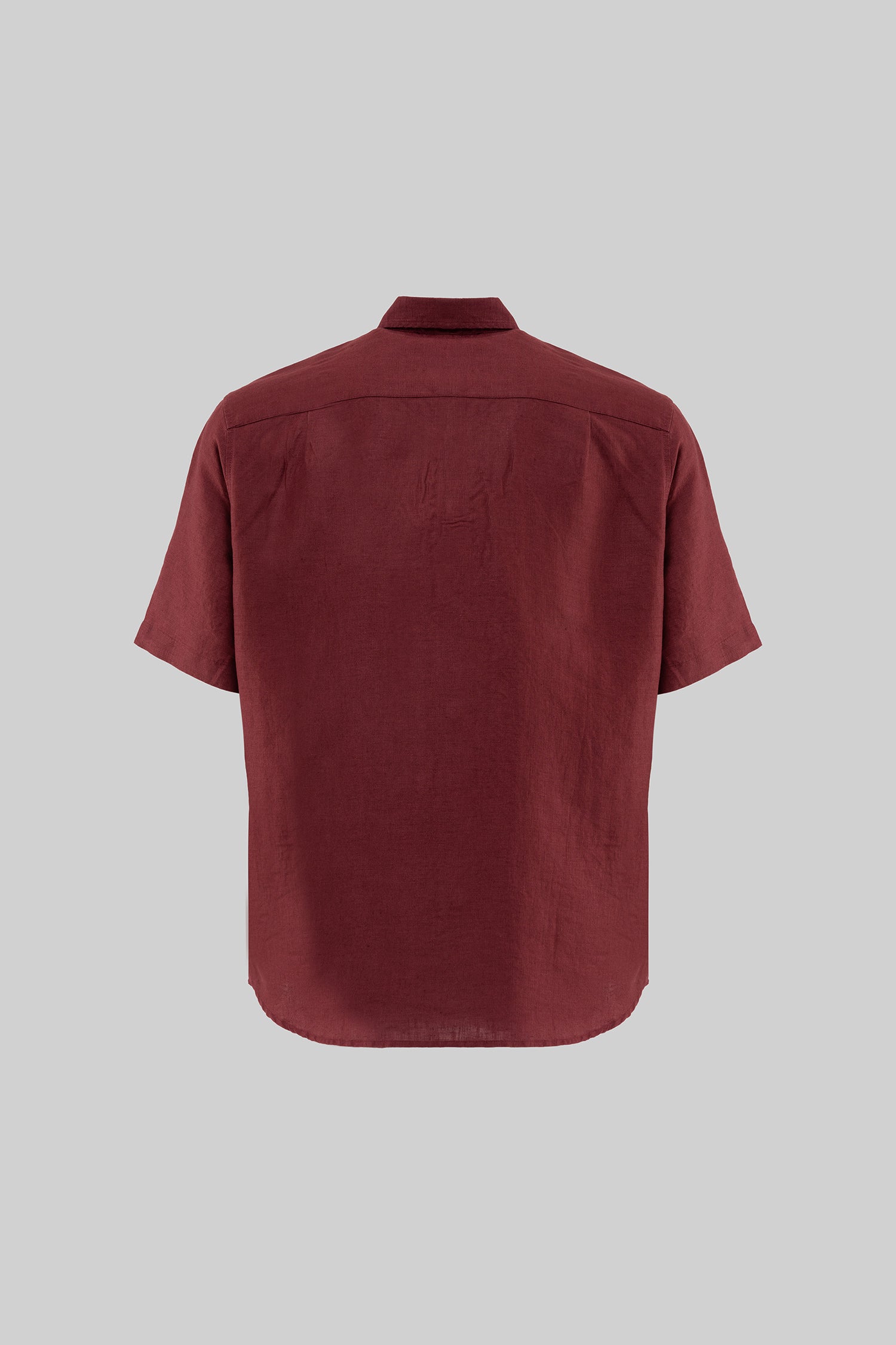Erkek Kısa Kol Oversize Keten Gömlek Bordo