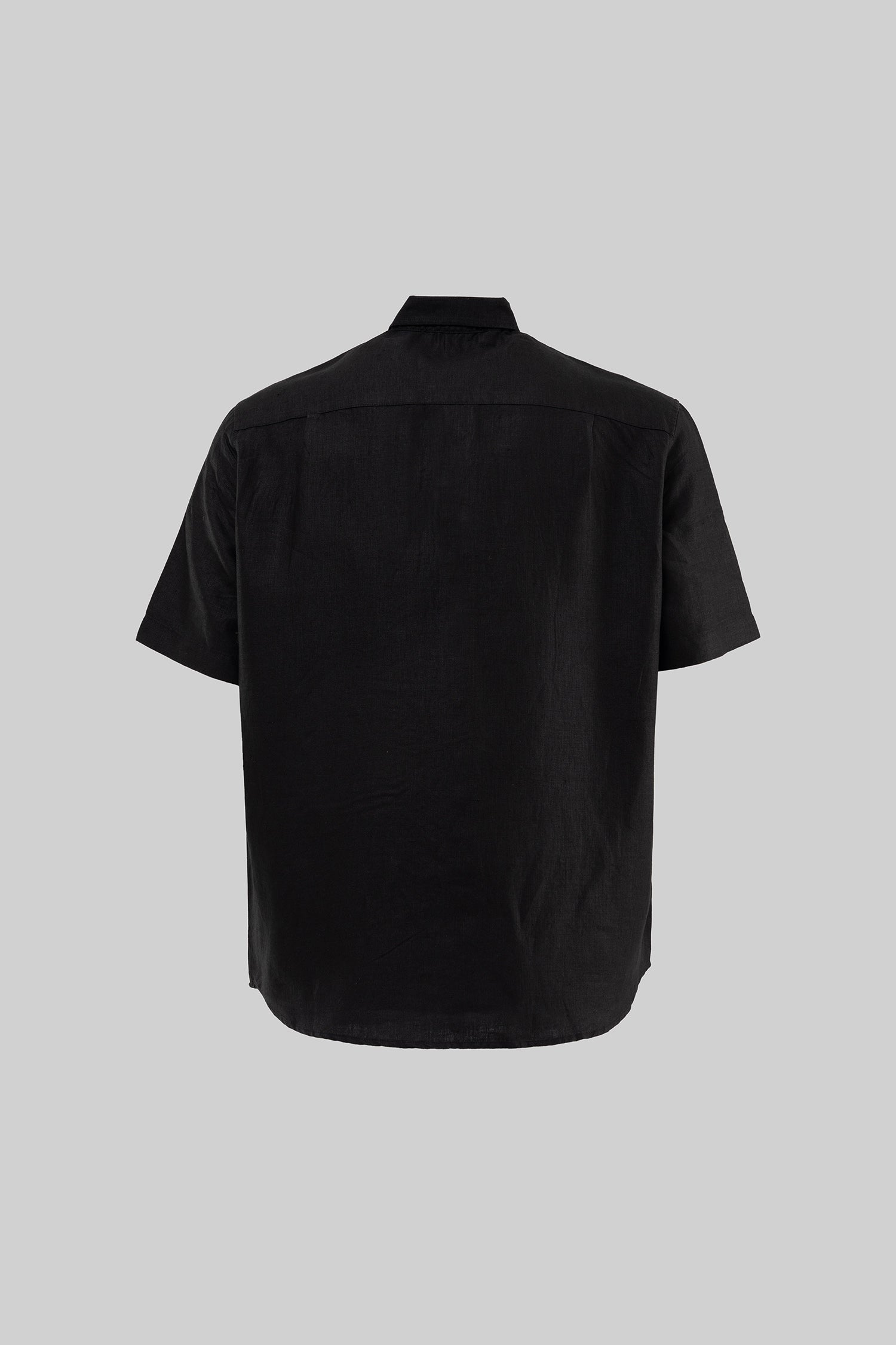 Erkek Kısa Kol Oversize Keten Gömlek Siyah