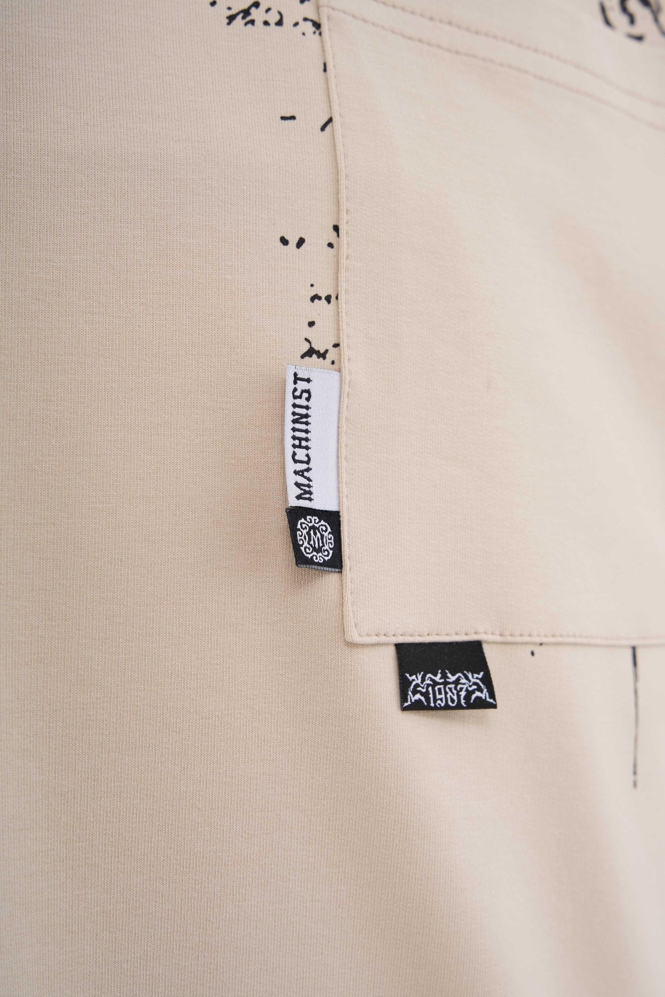 Erkek Label and Print Pocket Oversize Tişört Açık Bej