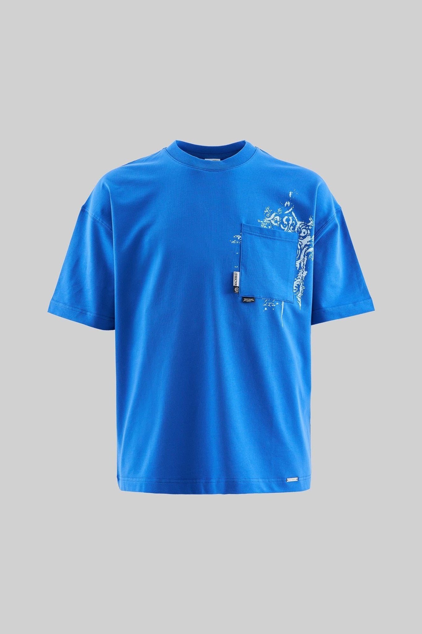 Erkek Label and Print Pocket Oversize Tişört Açık Mavi