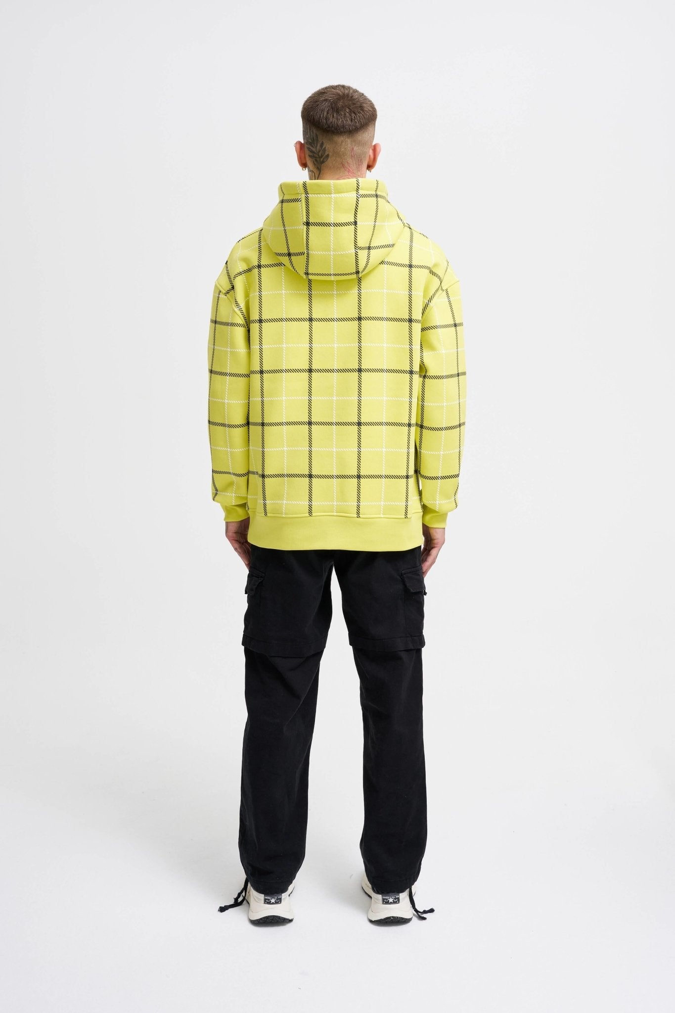 Erkek Leather Applique Kapüşonlu Sweatshirt Neon Sarı