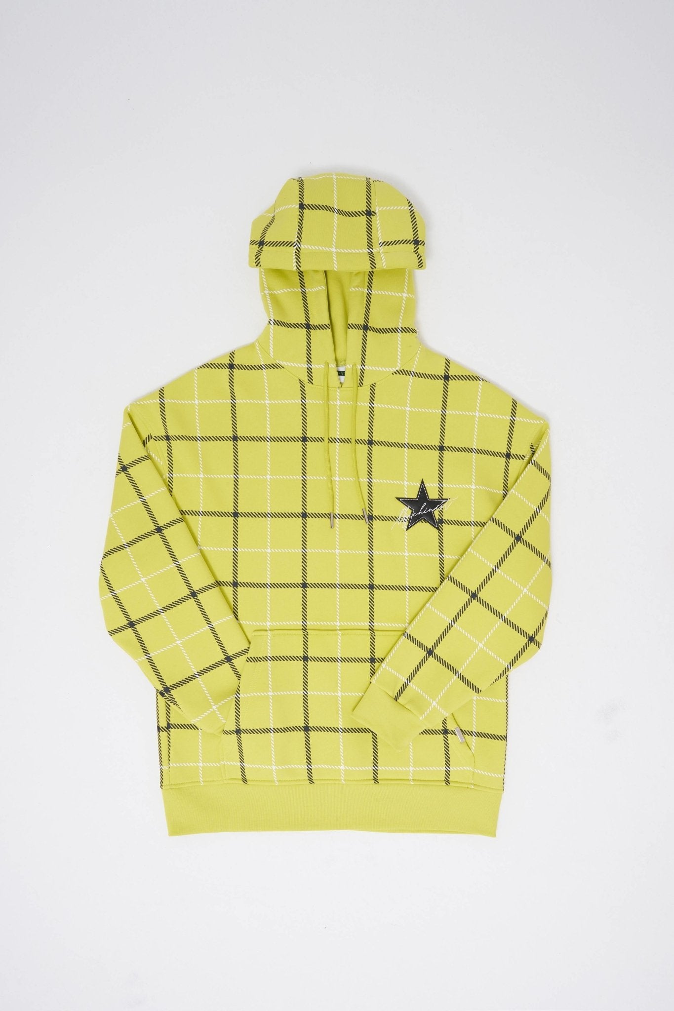 Erkek Leather Applique Kapüşonlu Sweatshirt Neon Sarı
