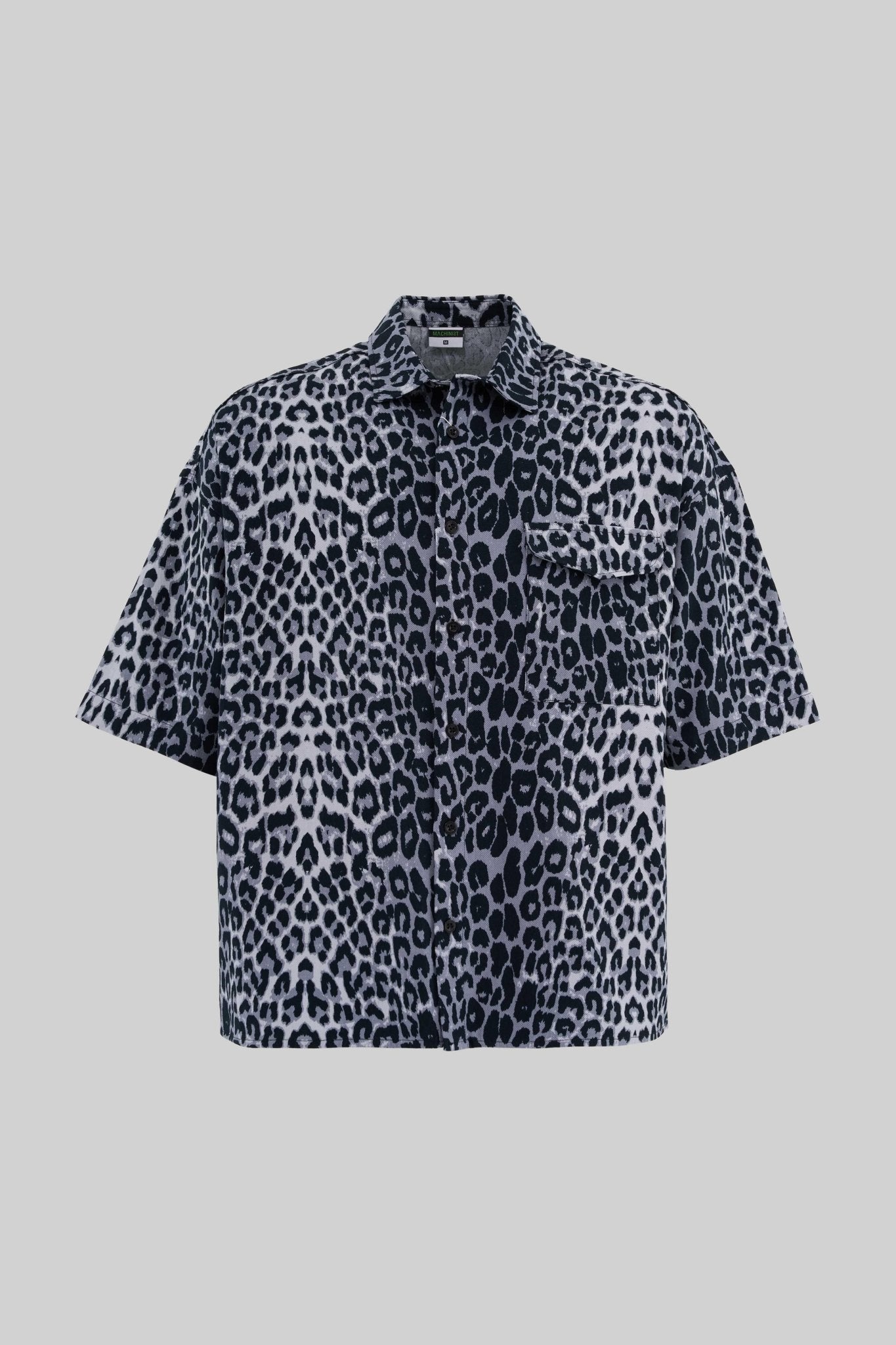 Erkek Leopard Patterned Gömlek Siyah