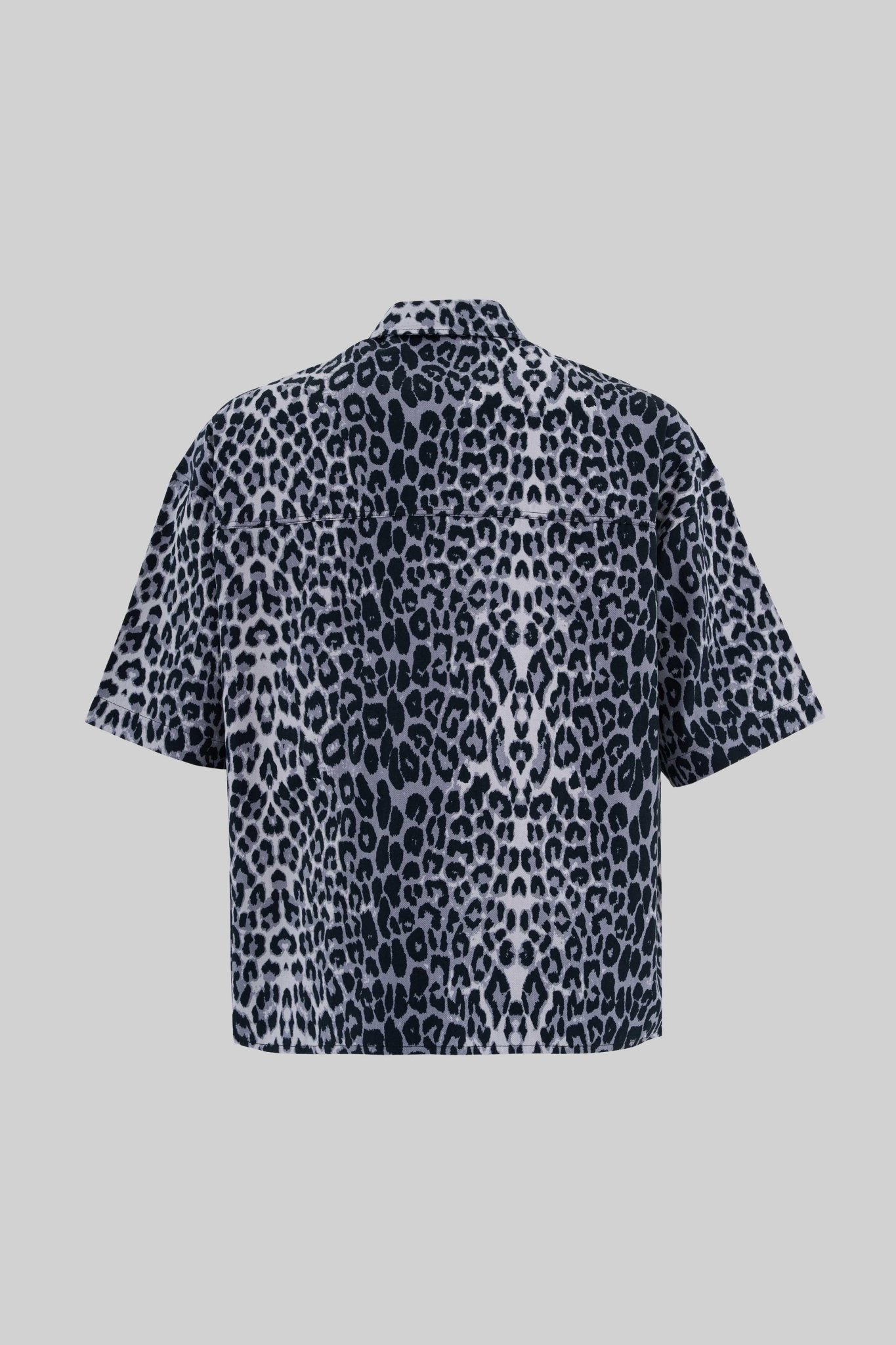 Erkek Leopard Patterned Gömlek Siyah
