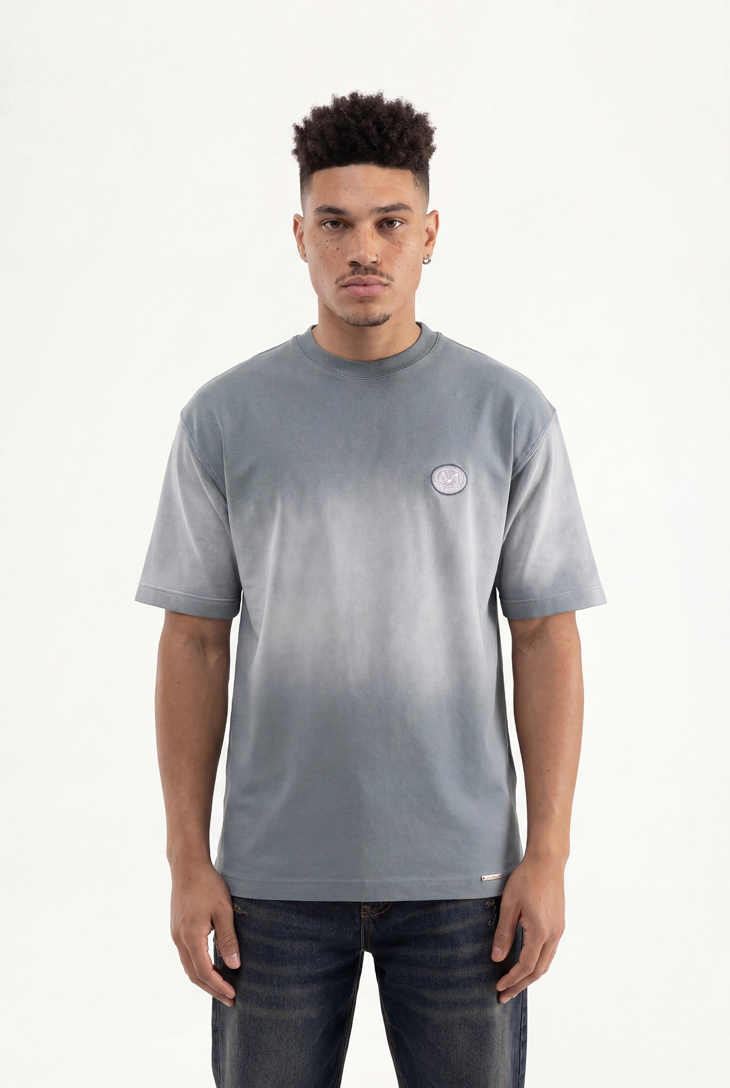 Erkek Logo Embroidered Oversize Tişört Gri