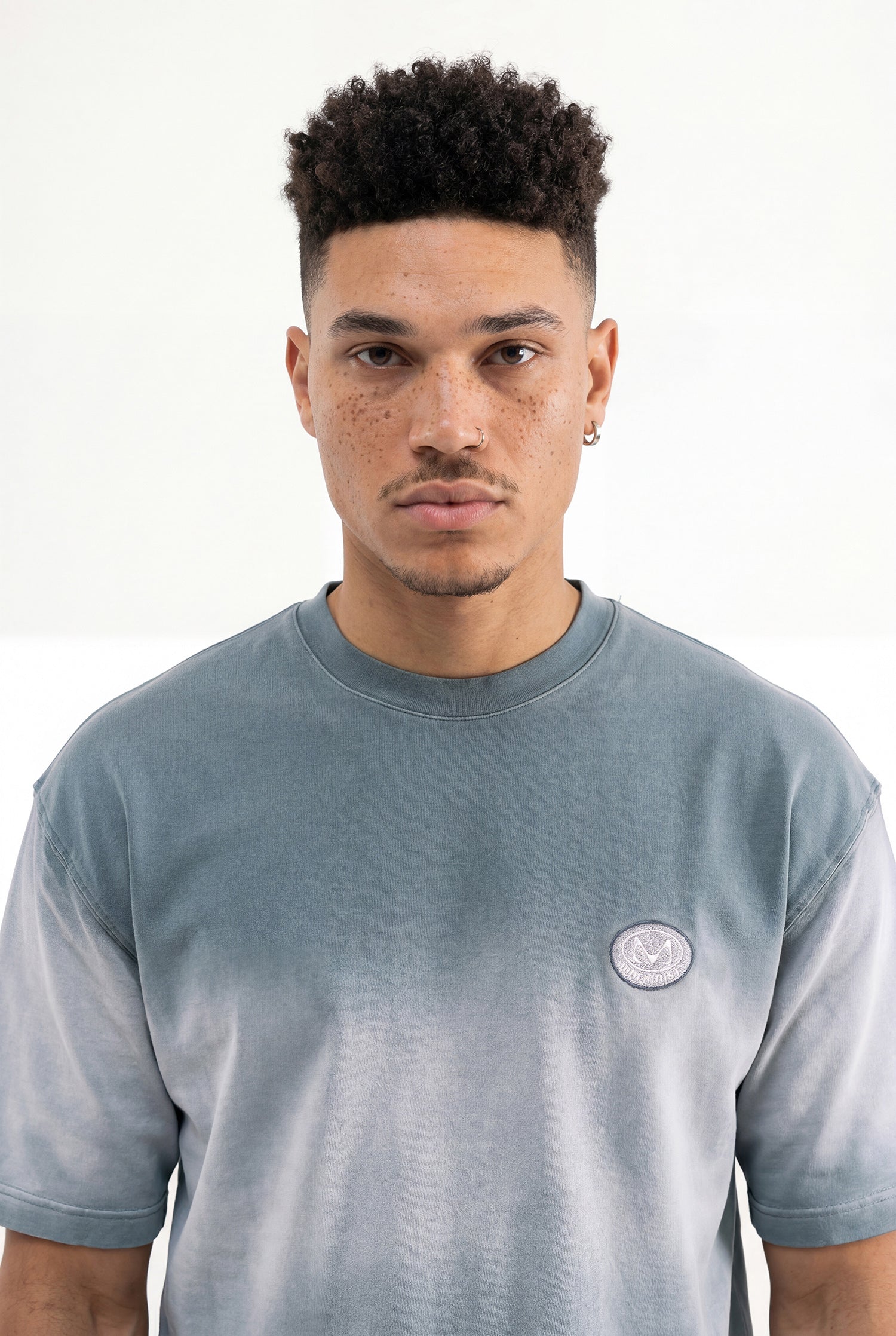 Erkek Logo Embroidered Oversize Tişört Gri