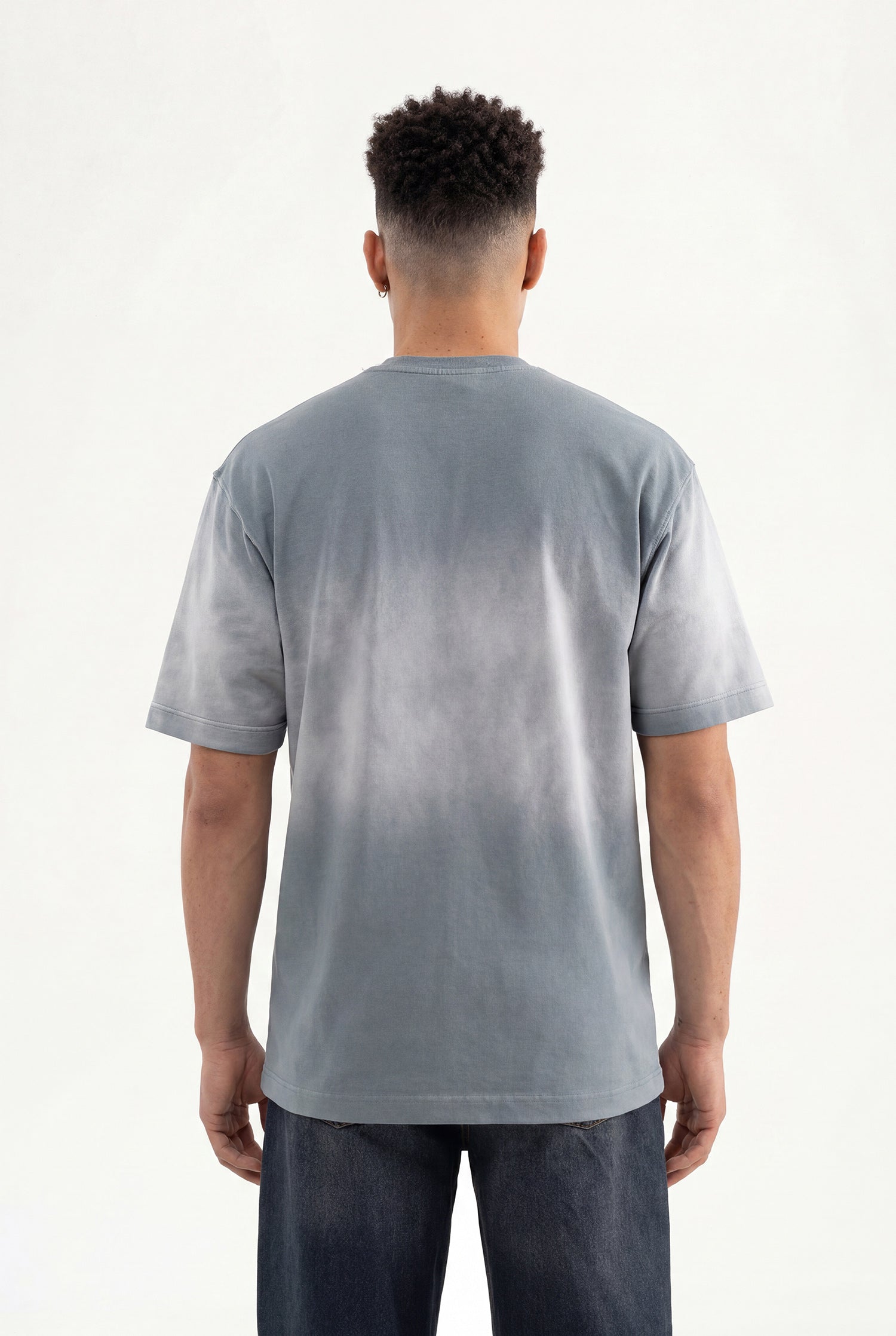 Erkek Logo Embroidered Oversize Tişört Gri-3