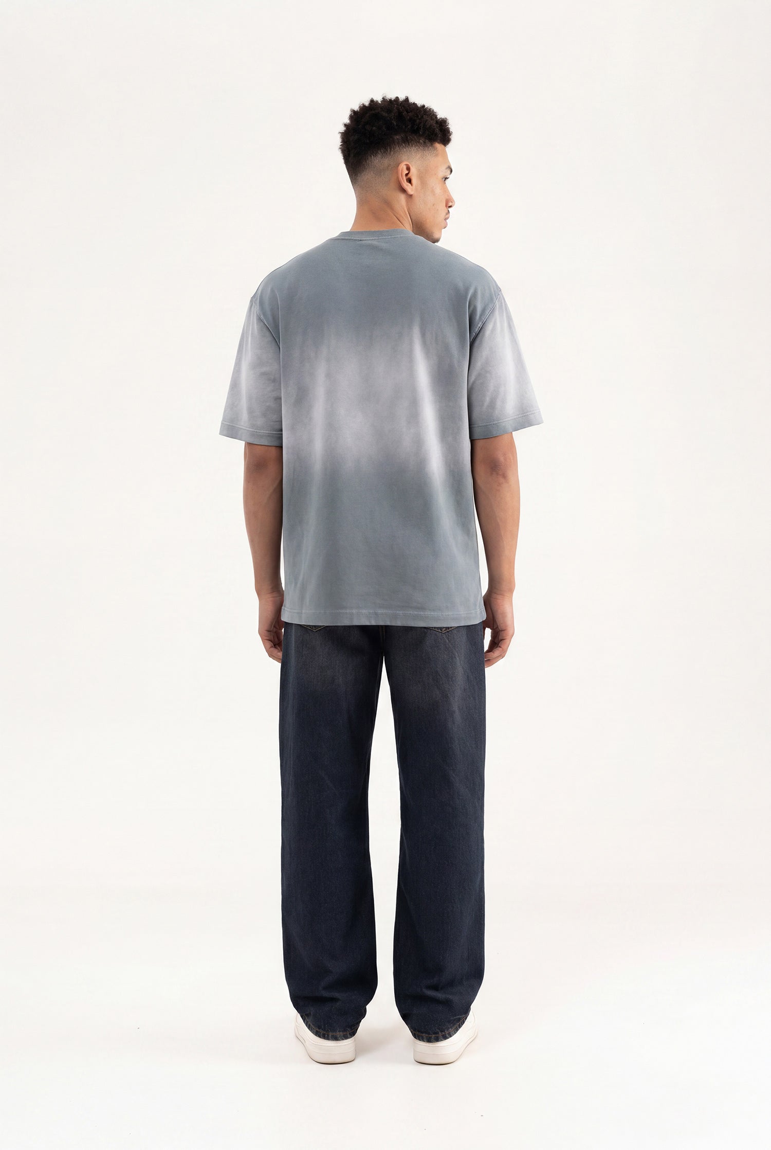 Erkek Logo Embroidered Oversize Tişört Gri-5